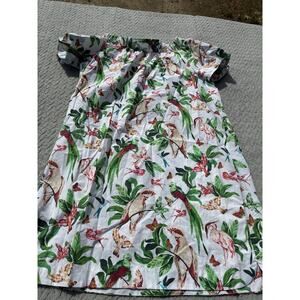 Ann Taylor Factory NWT White Cotton Shift Dress Birds Leaves Women’s Size L